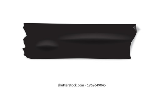 Piece of black electrical tape isolated on white background. Vector realistic duct or asking tape part.