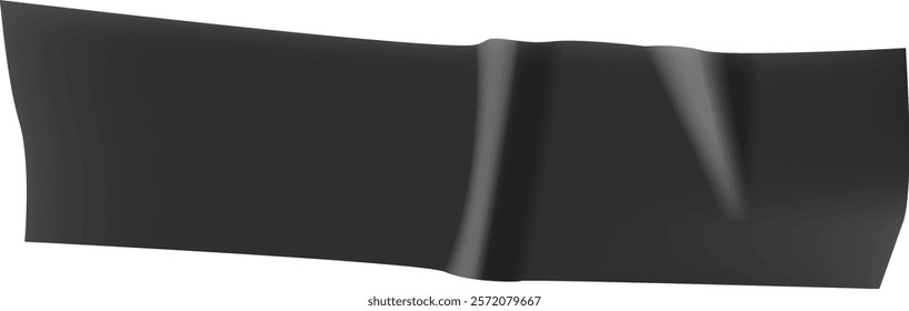 Piece of black insulating tape with folds and wrinkles creating a realistic look, isolated on a white background, perfect for graphic design and compositions