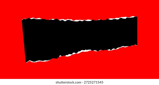 Pedazo de papel negro con bordes ásperos y rasgados, caja de texto en blanco, etiqueta o pegatina.