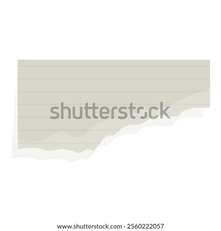 Piece of blank lined notepaper with a torn edge is casting a shadow