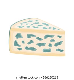 A piece of blue cheese with mold. Vector illustration isolate on a white background. easy to use