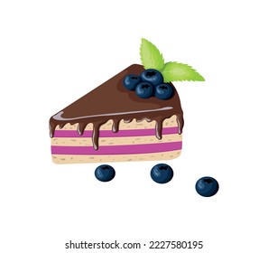 Piece of blueberry cake. Flat style