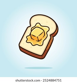 A piece of bread butter toast. Tasty healthy breakfast roasted sandwich. vector cartoon illustration