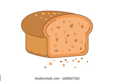 Piece of bread with bread crumbs. Cartoon vector illustration. May use for sticker or web application. Flat style picture isolated on white background.