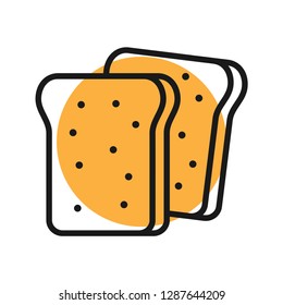 Piece of bread, flat style. Stroke outline vector. Isolate on white background.
