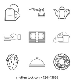 Piece of bread icons set. Outline set of 9 piece of bread vector icons for web isolated on white background