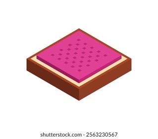 Piece of bread with jam isometric illustration. Fast food isolated