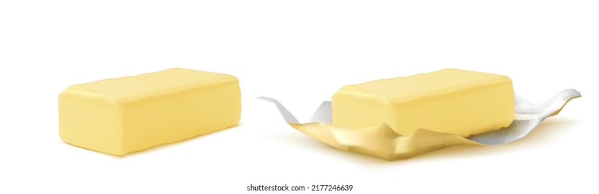 A piece of butter isolated on a white background. Vector illustration