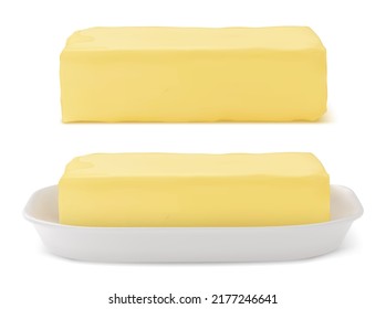 A piece of butter isolated on a white background. Vector illustration