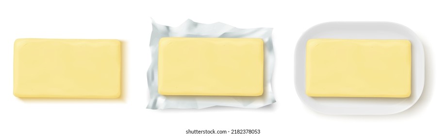 Ein Stück Butter einzeln auf weißem Hintergrund. Vektorgrafik