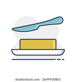 Piece of butter on dish and knife vector icon. Dairy product sign. Graph symbol for cooking web site and apps design, logo, app, UI