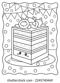 Un trozo de tarta con albaricoques. Imagen vectorial en blanco y negro. Colores.