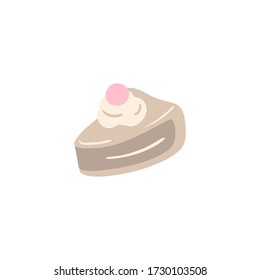 Piece of cake. Beige and pastel mint colors. Coffee break party element in flat cartoon style. Great for shop menu, print, branding, sticker, logo, art for business and personal projects