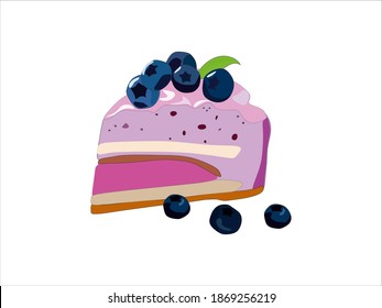 Piece of cake with berries. Cartoon vector illustration.