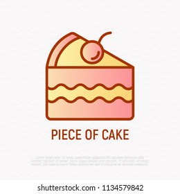 Piece of cake with berry. Thin line icon. Modern vector illustration of bakery.