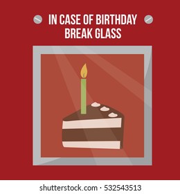 A piece of cake with a candle in a emergency box illustration isolated in a red background