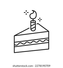 Piece of cake with candle icon. High quality black vector illustration.
