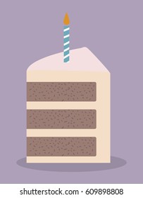piece of cake with candle icon over purple background. colorful design. vector illustration
