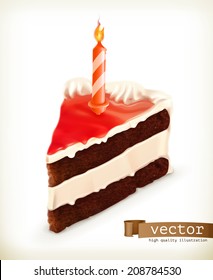 Piece of cake with a candle, vector icons