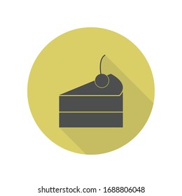piece of cake with cherry long shadow icon. Simple glyph, flat vector of web icons for ui and ux, website or mobile application