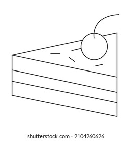 Piece of Cake Cherry pie Dessert Vector. Black and white. White background. Line drawing. 