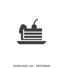 Piece of cake with cherry vector icon. filled flat sign for mobile concept and web design. Berry cake glyph icon. Symbol, logo illustration. Pixel perfect vector graphics