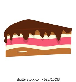 Piece of cake with chocolate cream icon flat isolated on white background vector illustration