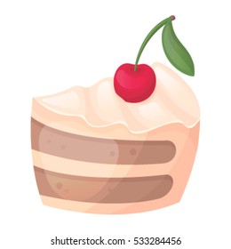 Piece of cake with cream and cherry