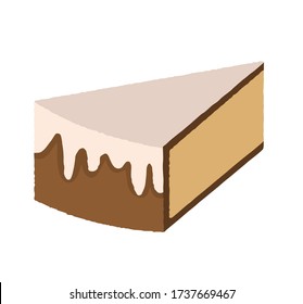 Piece of cake with cream. Hand drawn chocolate cheesecake slice vector illustration. Colorful dessert with creme pie isolated on white backround. EPS 10 format