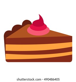 Piece of cake with cream icon in flat style isolated on white background. Food symbol vector illustration