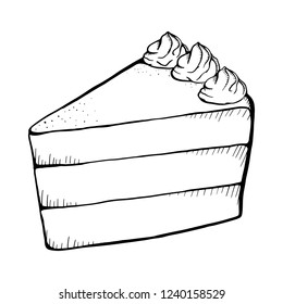 piece of cake with cream. cake line drawing