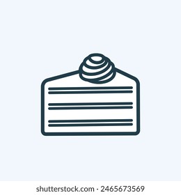 Piece of cake with cream on top icon illustration. Editable stroke. Graphic piece of confectionery product. Bakery, sweet food, celebration concept. For cafe or sweets store design. Isolated vector