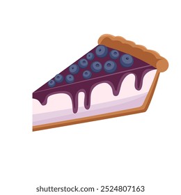 Pedazo de pastel decorado con arándanos. Postre dulce de arándanos. Ilustración vectorial