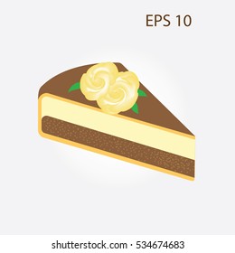 piece Cake decorated with yellow roses isolated on white background art creative vector design element