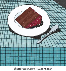 Piece of cake. Decorative vector illustration in vintage style. Hand drawing