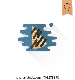 Piece of Cake. Dessert Icon in Simple, Minimalistic and Modern Flat Design Style for Candy Shop. Retro Color. Long Shadow