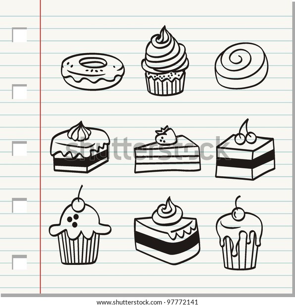 Piece Cake Doodle Vector Illustration Stock Vector Royalty Free