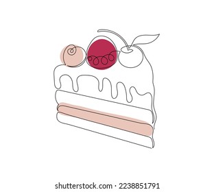 a piece of cake drawn with a monoline, one line art, contour. the logo of the confectionery, cafeteria