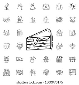 Piece of cake dusk style neon icon. Elements of birthday set. Simple icon for websites, web design, mobile app, info graphics