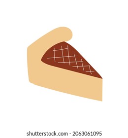 Piece of cake. Hand drawn icon on white background. Cartoon drawing of autumn cake