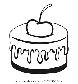 Un trozo de tarta. Destitución de caramelos dibujados a mano. Ilustración vectorial en un fondo blanco.