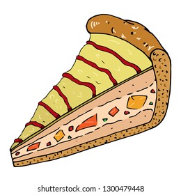 Piece of cake hand drawn. Vector illustration of a pie. Piece of cake icon.