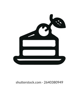 a piece of cake icon with cherry, illustration on white background