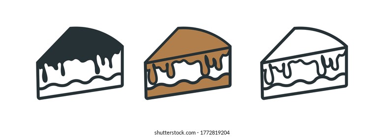 Piece of cake icon in flat style, linear sweet pie isolated on white background, food business concept, vector illustration