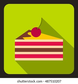 Piece of cake icon in flat style on a lime background vector illustration