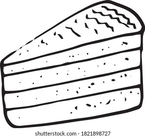 piece of cake icon, sticker, card hand drawn vector doodle. sketch, Scandinavian, minimalism, monochrome. single element for design. food, baking, dessert, holiday, birthday, wedding