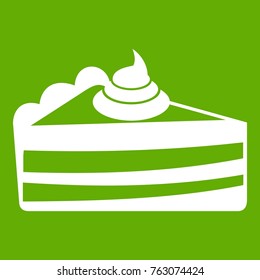 Piece of cake icon white isolated on green background. Vector illustration