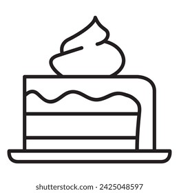 Ein Stück Kuchen-Icon.Outline Vektor-Illustration.Isoliert auf weißem Hintergrund.Süße Kuchen-Dessert.Creme Kuchen-Scheibe.Creme für Kuchen. 