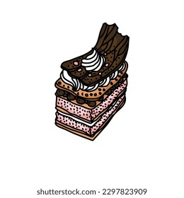 Piece of cake isolated on white background cute dessert