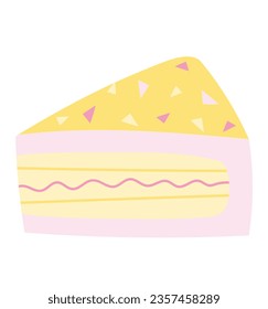 Un trozo de tarta aislado en un fondo blanco. Vector para postales y pegatinas. Un pedazo de torta pintado a mano.